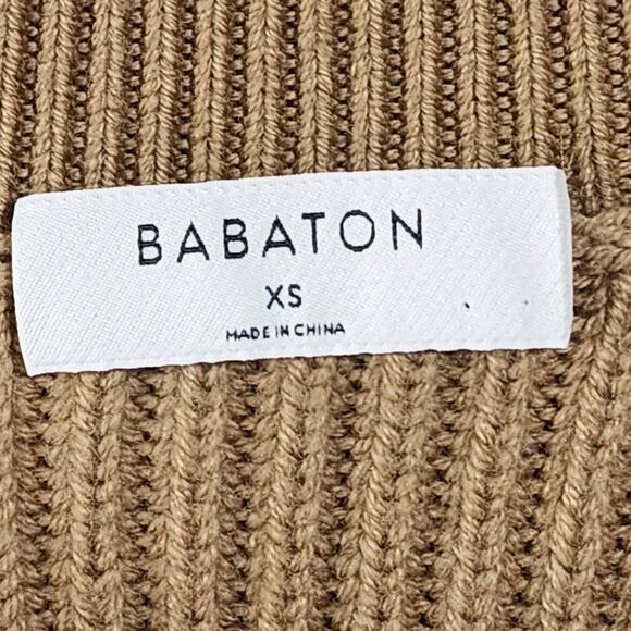 Aritzia Babaton Roger Sweater Merino Wool Tan Brown V Neck Ribbed Womens XS - Picture 5 of 11